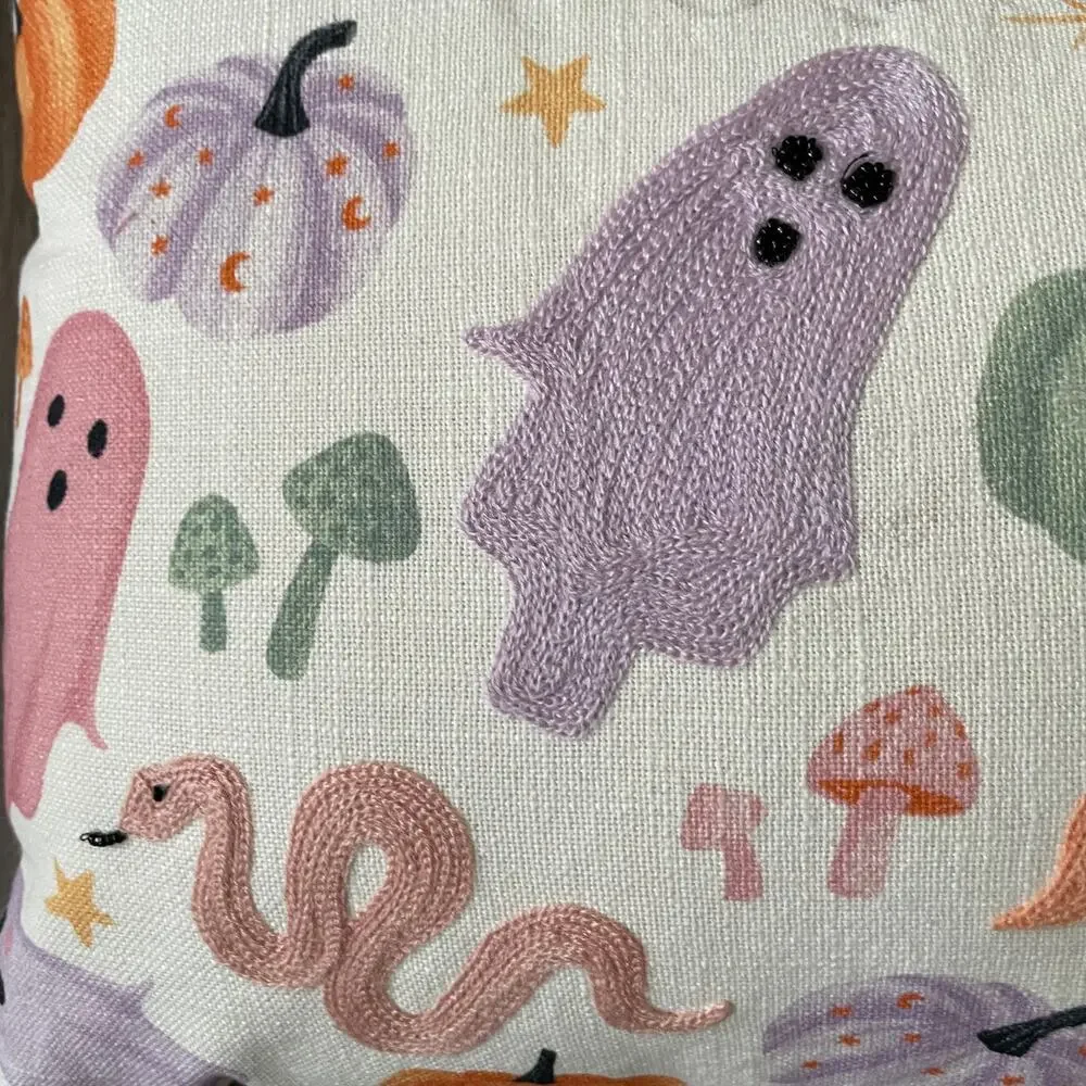 Cupcakes & Cashmere HALLOWEEN GHOST Pillow 14x24 Embroidered Pastel NEW